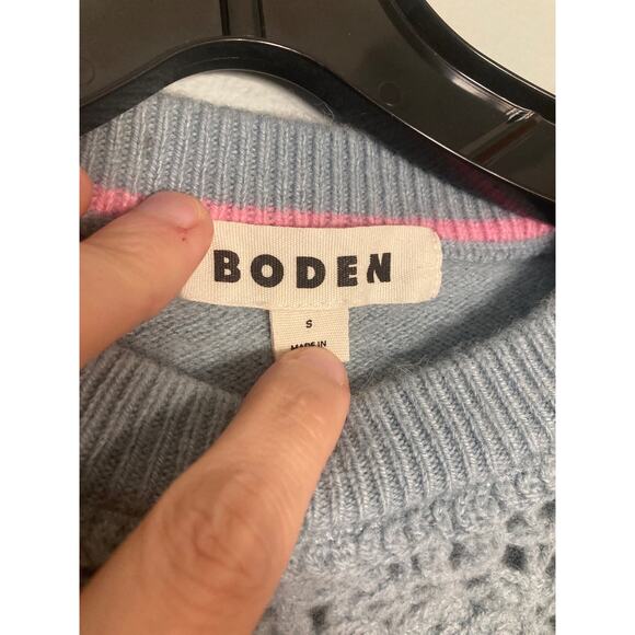 Boden Lovely Floral Crochet Light Blue Knit Sweater Mid-weight Cottagecore~ Sz S - Picture 8 of 10